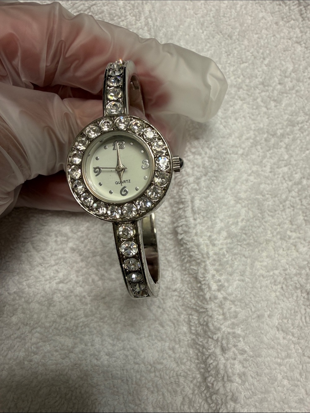 Crystal Accent Silver-Tone Women's Quartz Bangle Watch (needs a battery)